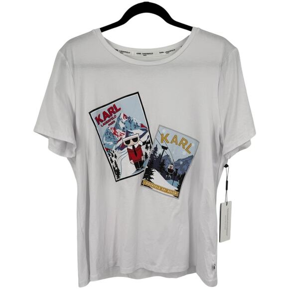Karl Lagerfeld top Apres Ski postcard logo tee t-shirt size Large L - Picture 1 of 5